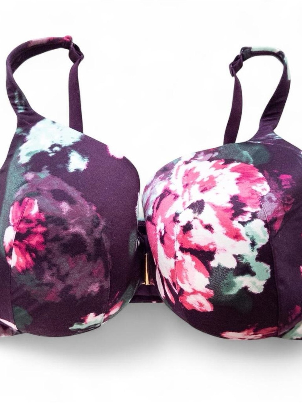 Cacique 44F Purple Floral Front Closure Bra Plus Size Underwire Like New